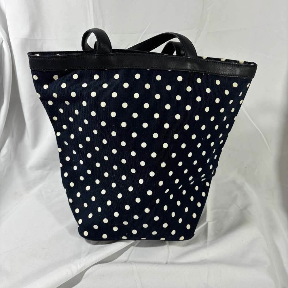 Talbots Navy & White Polka Dot Canvas Tote Bag – Classic Shoulder Handbag - Picture 2 of 5